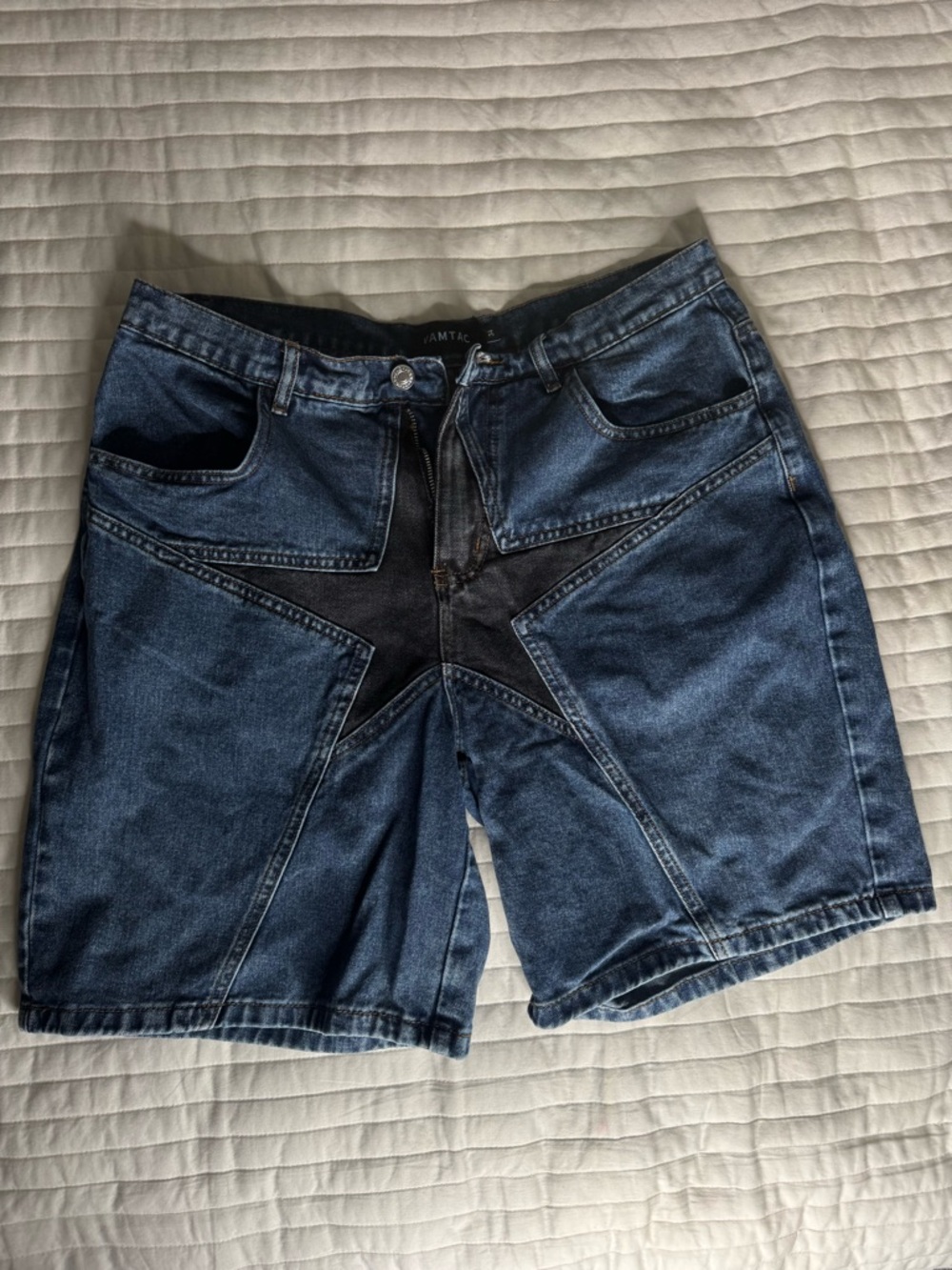 Festival Men's Dark Blue Star Patch Denim Shorts - Picture 2 of 5